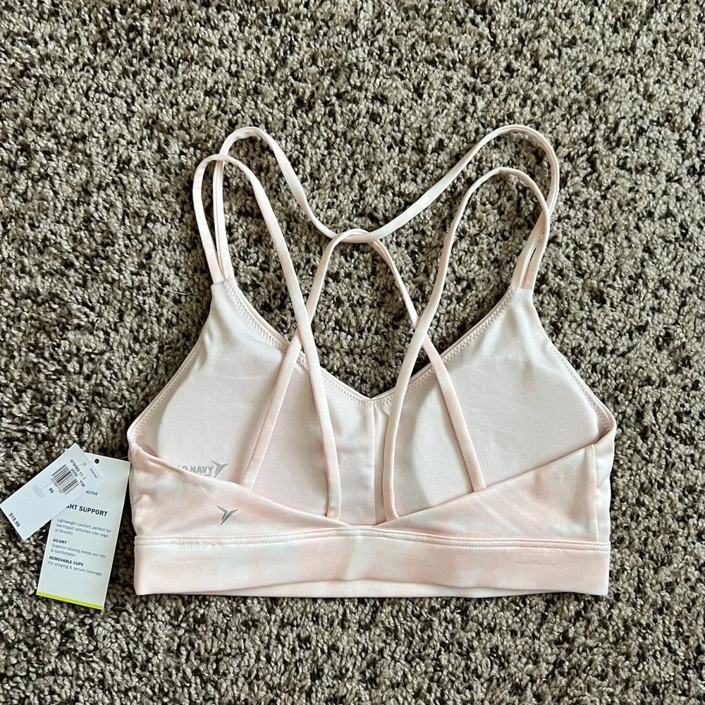 Women's Light Pink Strappy Sports Bra - Picture 3 of 5